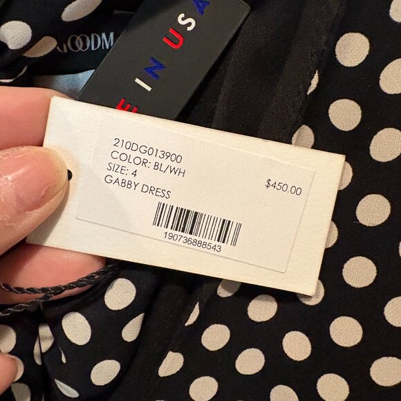 Milly "Gabby" 100% Silk Polka Dot Midi Dress w/ Tie Neck + Cap Sleeves, Size 4 - Picture 7 of 10